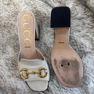 Gucci Women's Cream Leather Mules with Gold Accent